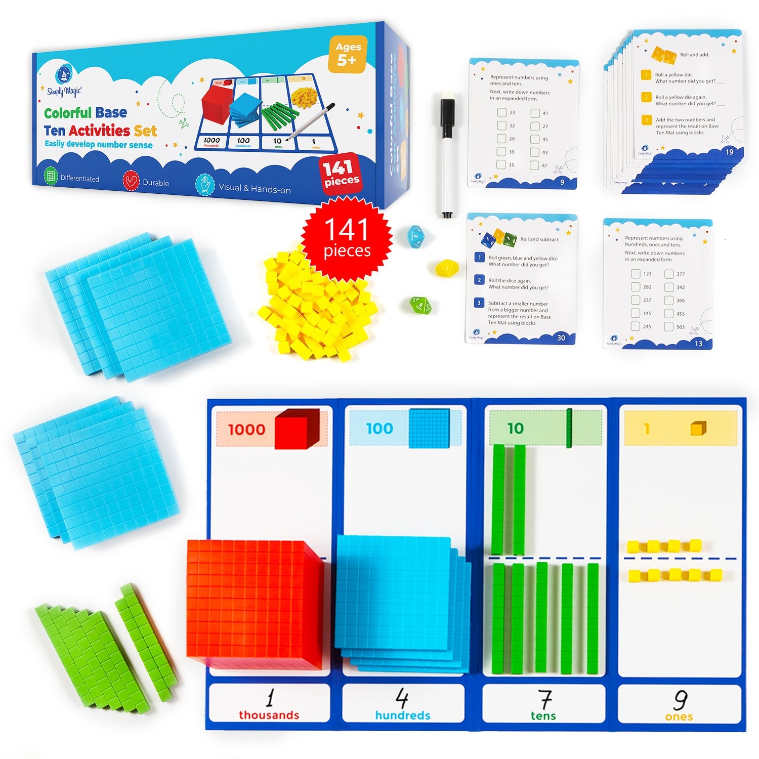 Blocs Base 10 Pour Les Maths - Kit 131 Pièces (cubes, Barres, Plaques) Pour Apprendre Les Nombres, Addition, Soustraction
