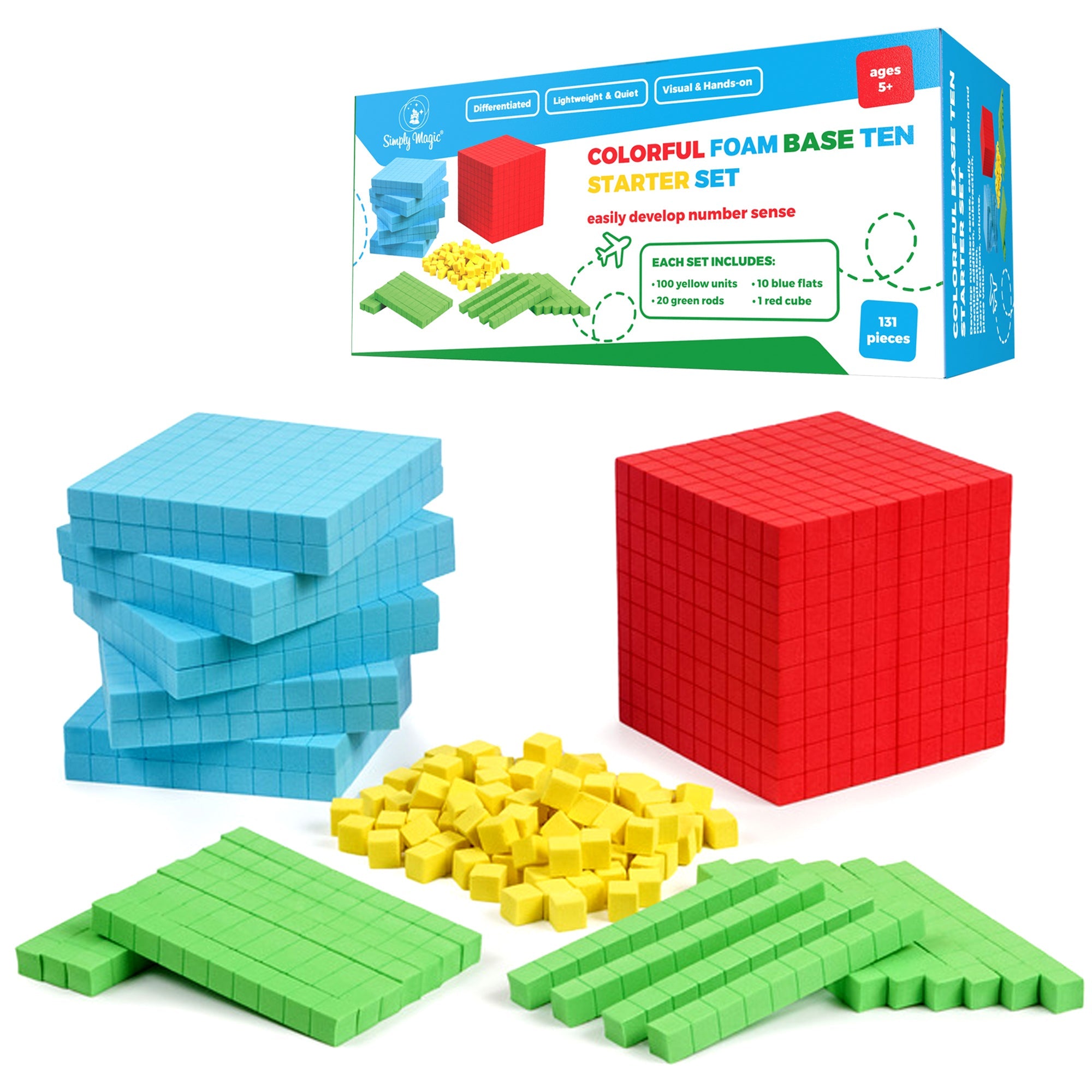 Colorful Foam Base Ten Blocks - Math Learning Tools for Kids