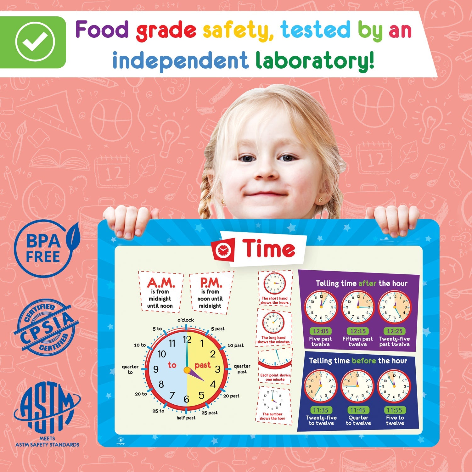 Time educational placemat for toddlers