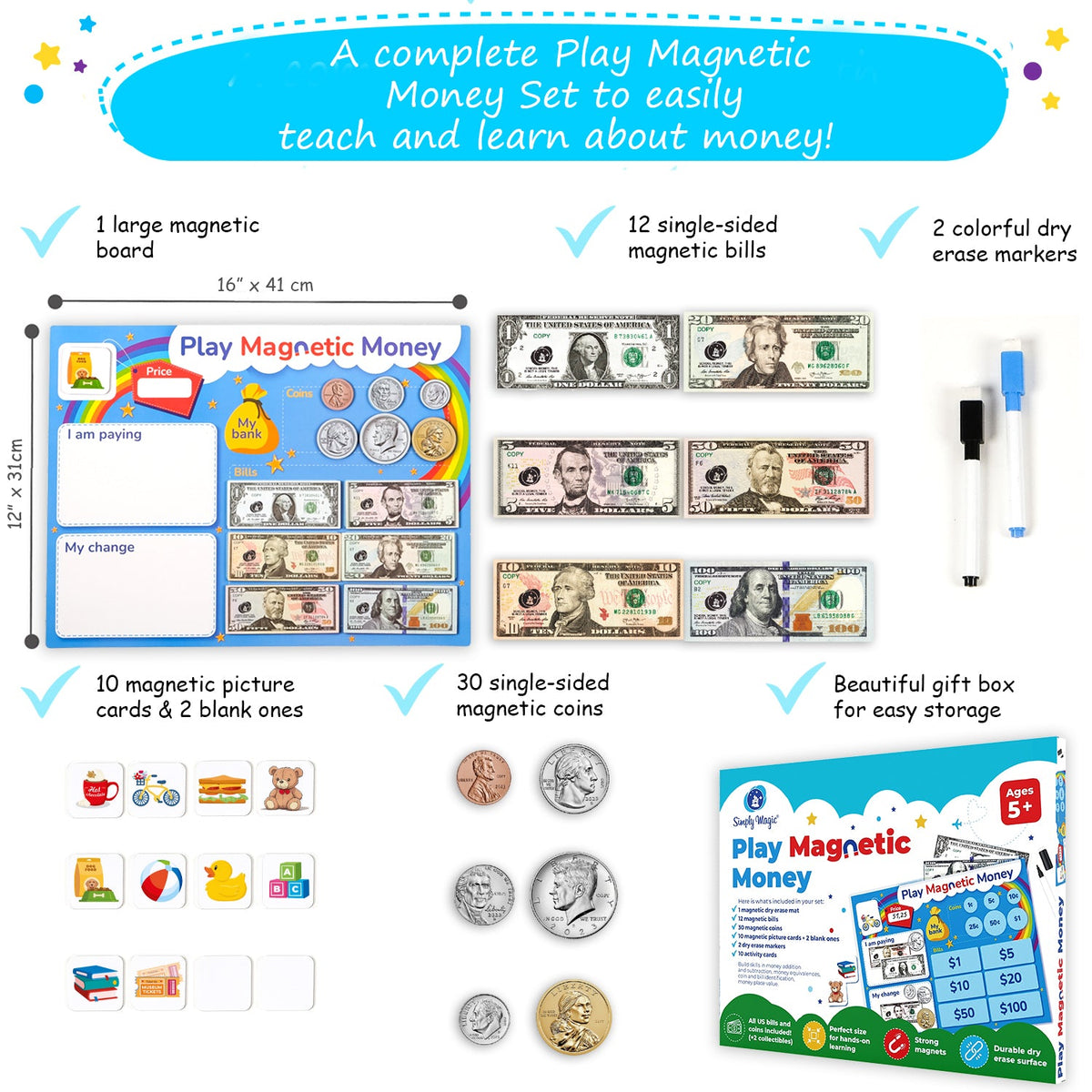 Magnetic Play Money Set - Play Money for Kids – Simply Magic