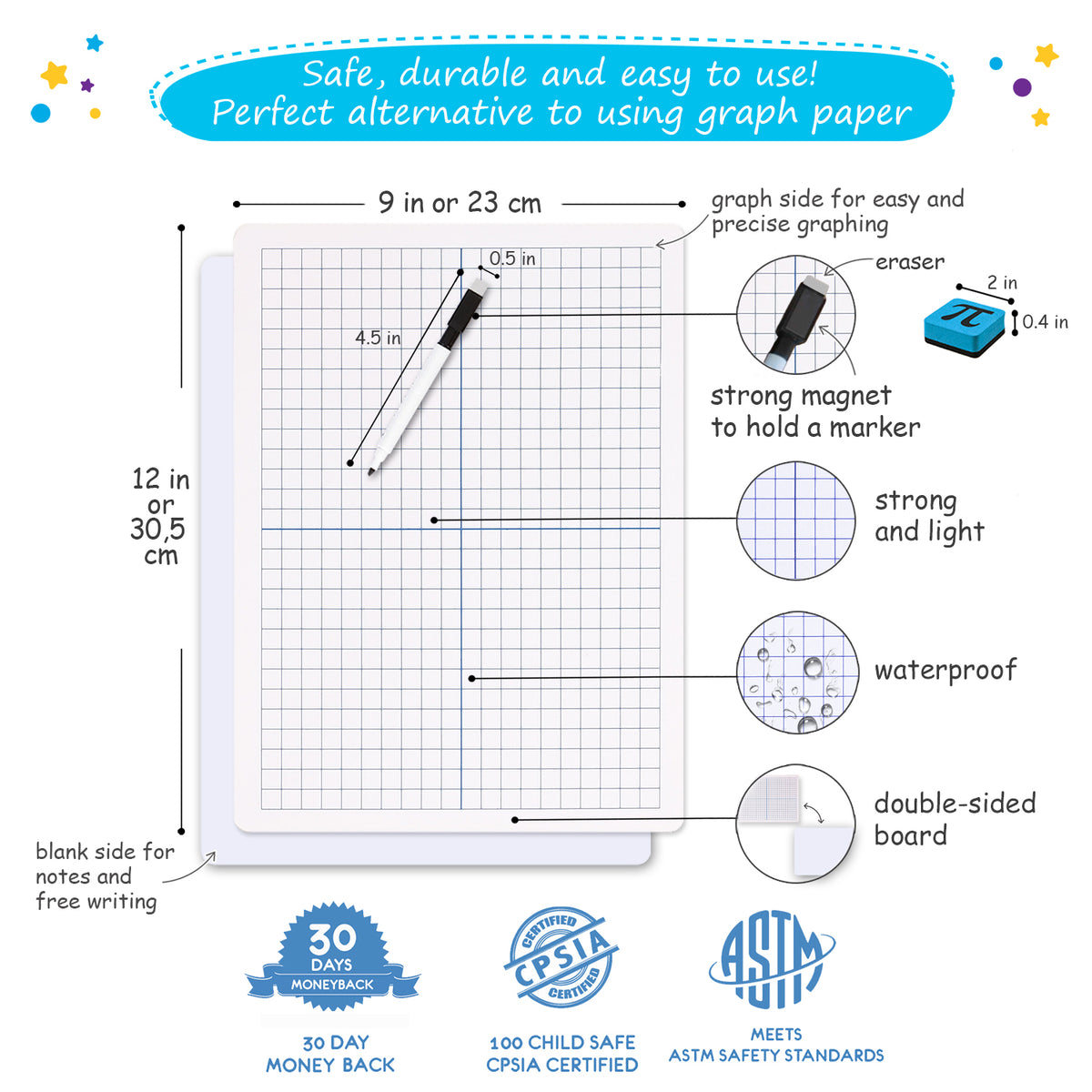 12 Pack Double-Sided Dry Erase Graph Lap Boards - Class Set of Individual Classroom Whiteboards for Children