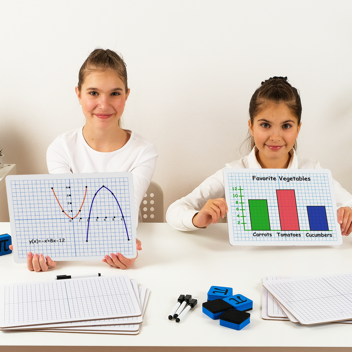 12 Pack Double-Sided Dry Erase Graph Lap Boards - Class Set of Individual Classroom Whiteboards for Children