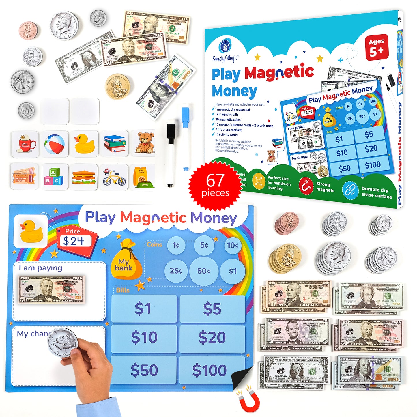 Play Money for Teaching - Magnetic Money for Classroom