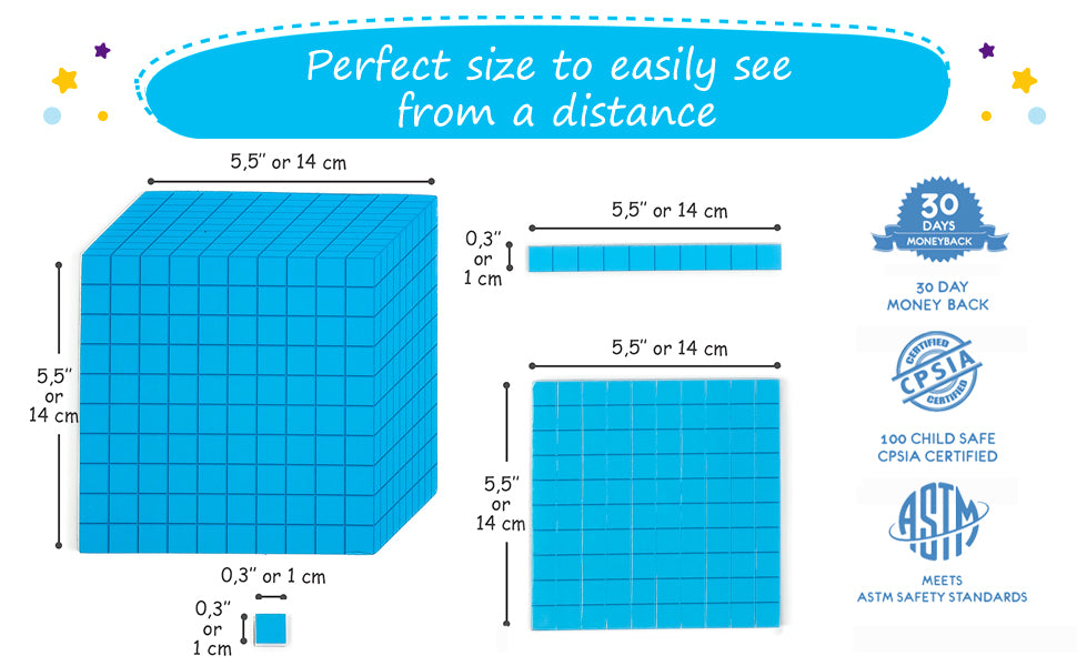 Base 10 math manipulatives for classroom use