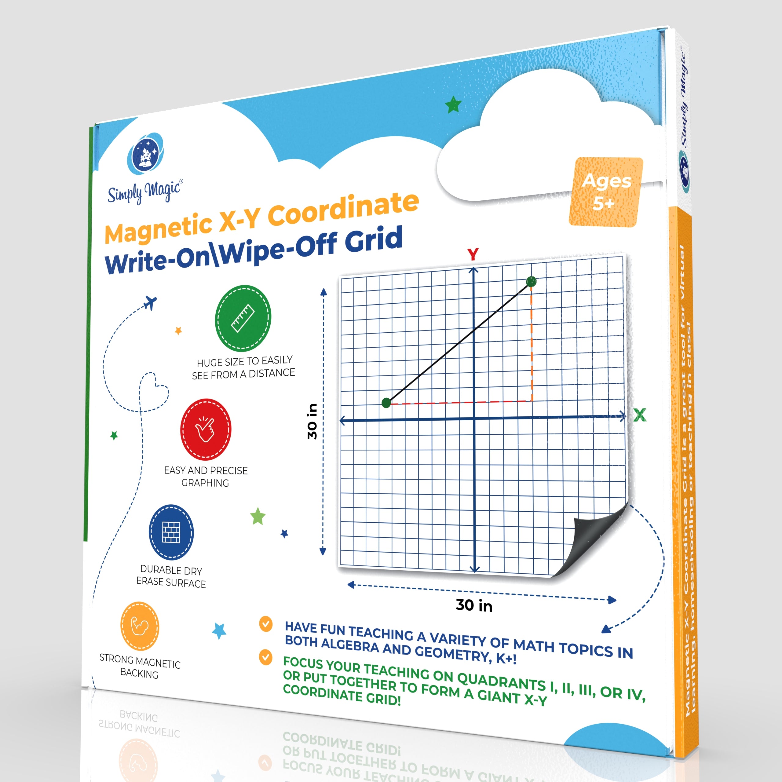 Magnetic XY Coordinate Dry Erase Grid - Classroom & Homeschool Supplies - 30x30