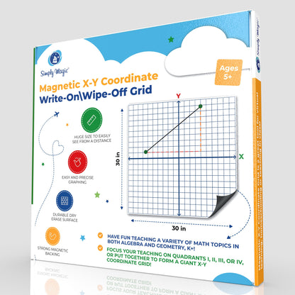 Magnetic XY Coordinate Dry Erase Grid - Classroom & Homeschool Supplies - 30x30