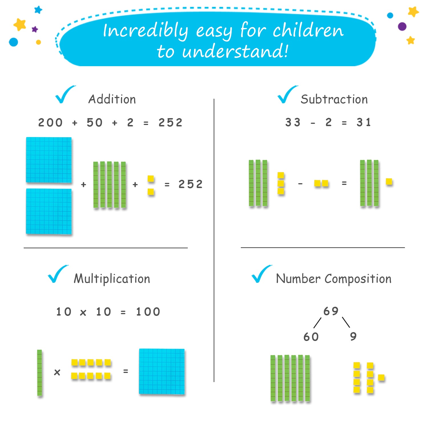 Jumbo colorful base ten blocks for math