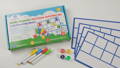 Jumbo Magnetic Ten Frames Activity Set with Counting Bears -  Math Manipulatives for Kindergarten - 130 PCS