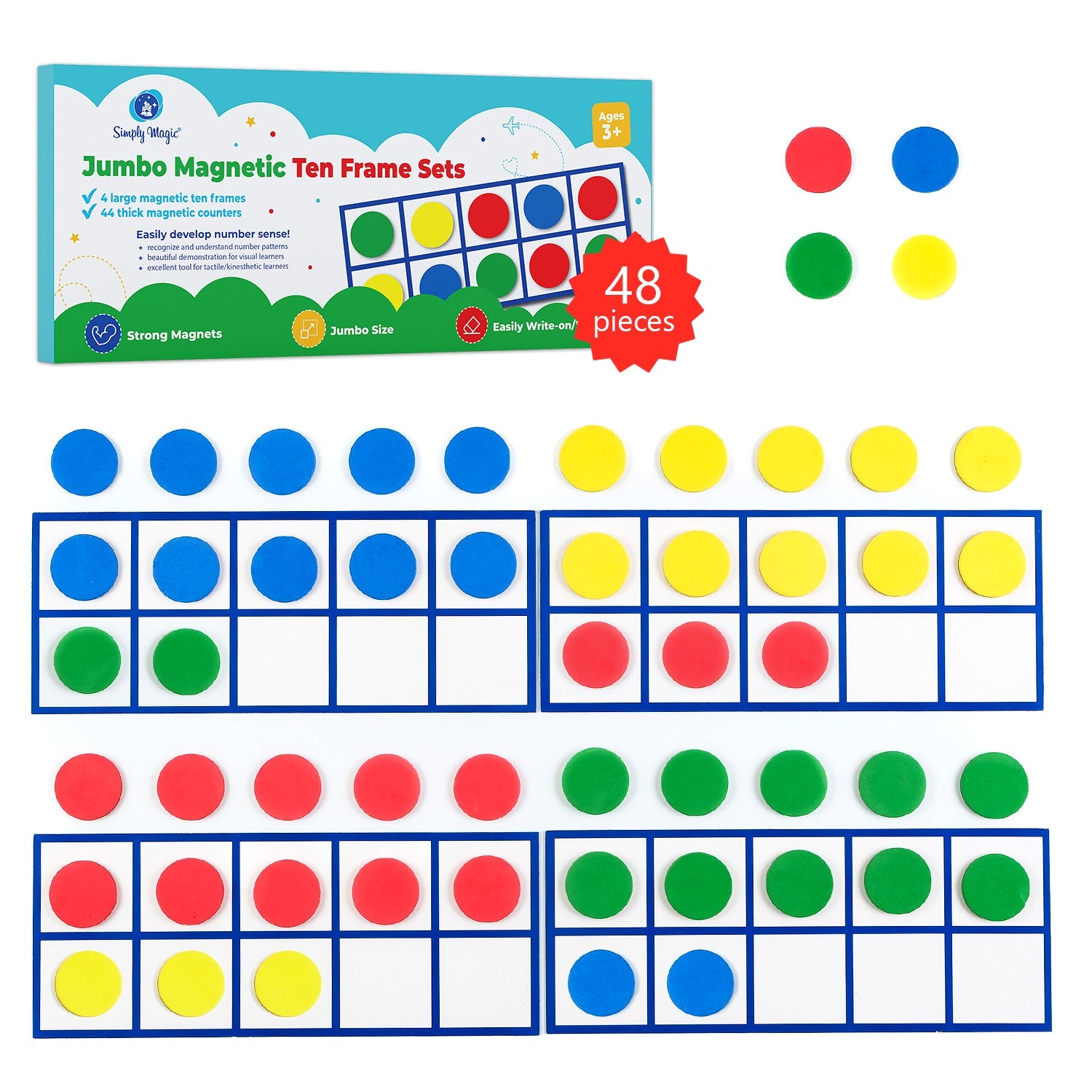 Jumbo Magnetic Ten Frames Set - 48 PCS | Math Manipulatives for Kids ...