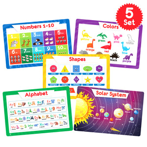 5 Educational Placemats - Alphabet, Shapes, Colors, Numbers, Solar System