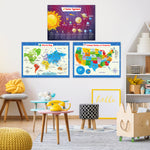 Load image into Gallery viewer, 3-Pack - Solar System Poster, World Map and United States Map - Laminated
