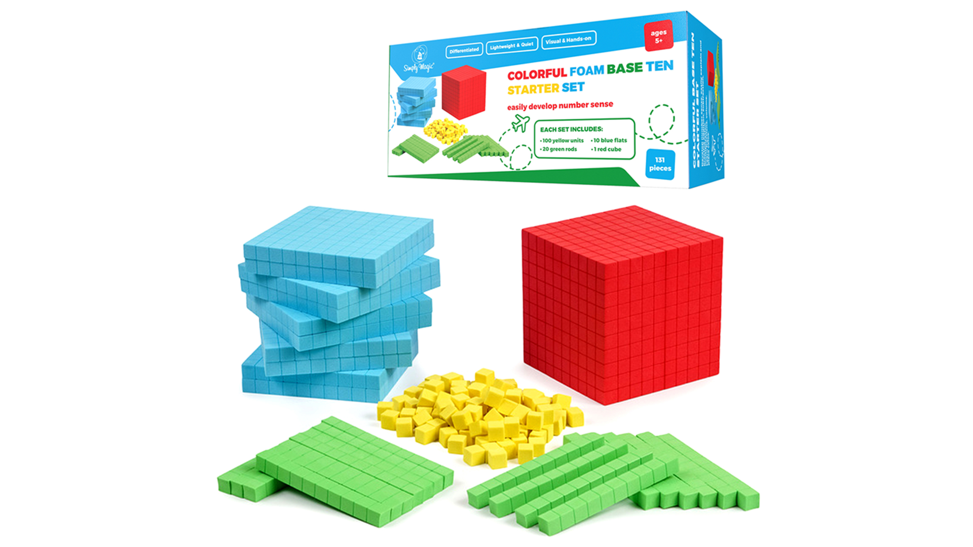 131 PCS Foam Base Ten Blocks - Math Manipulatives